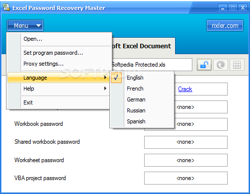Excel password recovery master key